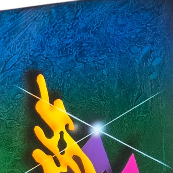 Modern Abstract Wall Art Metal 1990s Memphis Style 24 x 12 Green Blue Decor - Picture 3 of 16